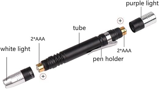 MODOAO LED Flashlight Pen Light, White and purple dual light flashlight for Test,LED Mini Pocket Pen Clip Flashlight work for Camping, Outdoor, Fishing, Emergencies