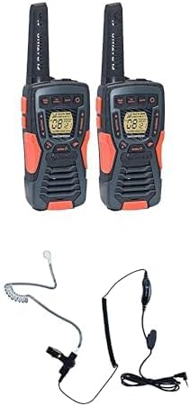 Cobra ACXT1035R FLT Floating and Waterproof Walkie Talkies for Adults & Compatible Cobra Surveillance Headset: Rechargeable, 22 Channels, Long-Range, 2 Two-Way Radios, 2 Headsets, Black/Orange