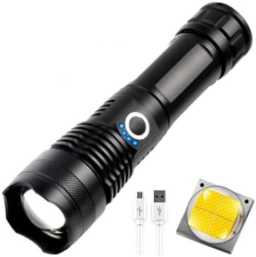 Rechargeable LED Flashlights High Lumens, Powerful Tactical Flashlight with Zoomable, 5 Modes,hard box. Waterproof handheld FlashLight, Powerful Flashlight for Camping Hiking and Emergencies