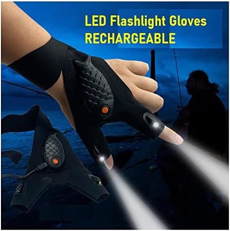 2 Pair LED Flashlight Gloves for Christmas Gifts for Men, Rechargeable Lighted Gloves Cool Gadget Hands Free Lights Repairing Cars Night Running Fishing Camping Hiking in Dark Place