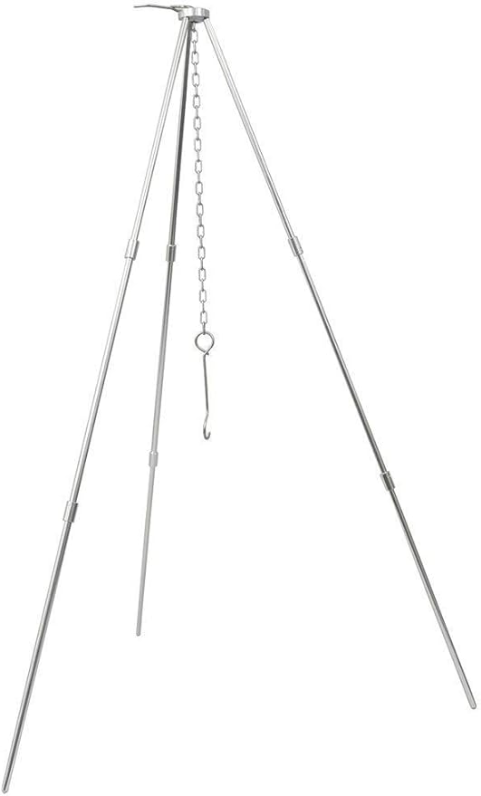 Sutekus Camping Tripod Camp Fire Tripod Portable Campfire Cooking Dutch Oven Tripod and Lantern Hanger silver