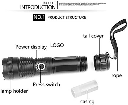 LED Flashlight 90000 lumens Rechargeable Most Powerful USB Torch xhp70 xhp50 Hunting (Gray)