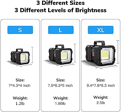 Bright Rechargeable Flashlight Portable Handheld Spotlight Searchlight 15000mAh 4000LM with 3+4 LED Lights Modes, High Lumen Waterproof Flashlight Portable Flashlight-Large
