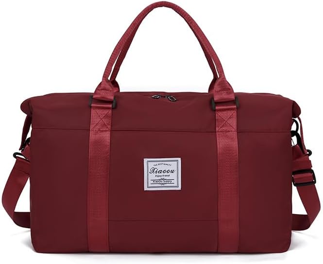 KARRESLY Travel Duffel Bag for Women,Shoulder Weekender Overnight Bag Sports Gym Tote Bag,Waterproof(Wine Red) free size