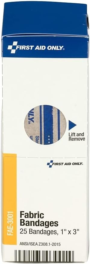 First Aid Only, Inc FAE3001 Fabric Bandages, 1-Inch x 3-Inch, 25/Box