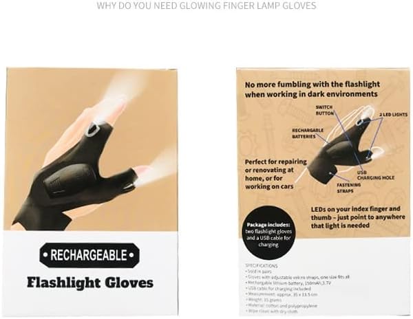 LED Rechargeable Flashlight Glove ,Hands Free Unique Gadget Tools Gifts for Valentine's Day Gifts Outdoor Fishing Gloves Repairing Cars Night Running Fishing Camping Hiking in Dark Place (2 Pair)