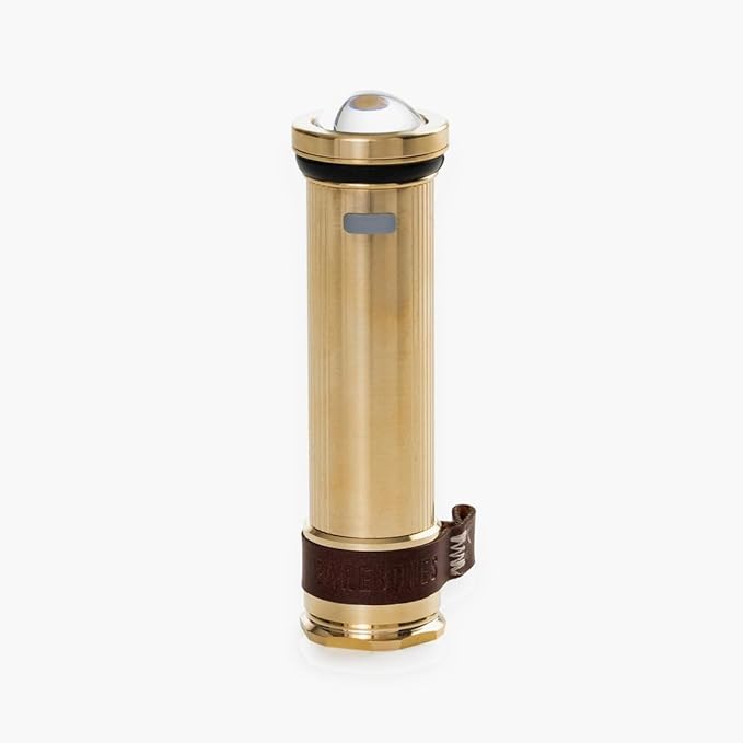 Barebones Mini Flashlight - Rechargeable 4-Inch Flashlight Great for Camping, Travel, and More - Antique Style Flashlight with 4 Light Settings and a Copper Magnetic Base (Brass)