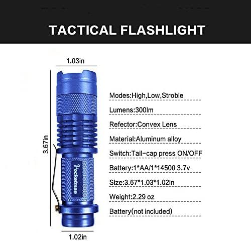 5 Pack LED Mini Flashlights 7W 300LM SK-68 3 Modes Q5 LED Tactical Flashlight for Camping Hiking Emergency (Blue)
