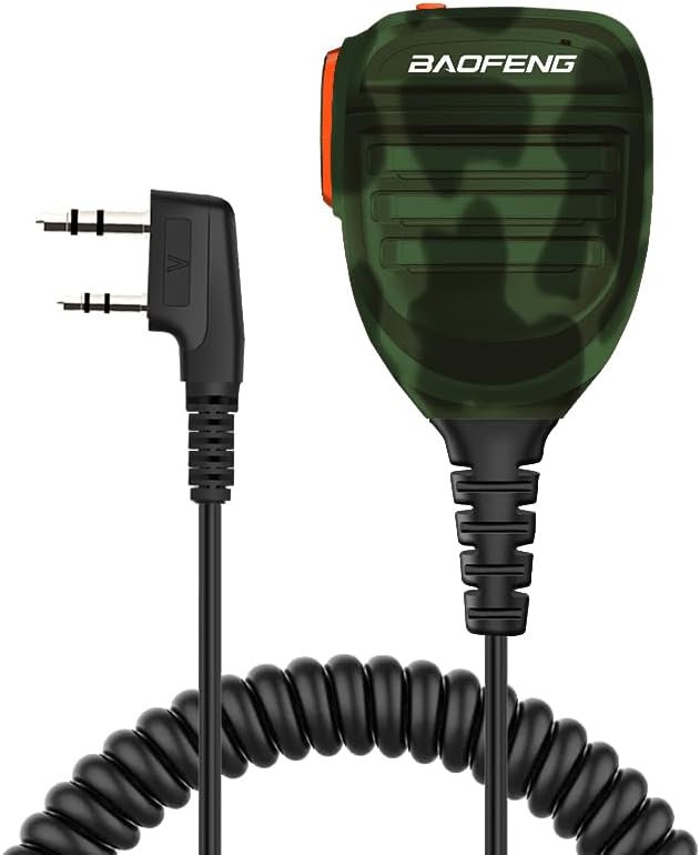 BAOFENG BF-F8HP Microphone Speaker Handheld Mic Waterproof Upgrade of Original BF Mic for GMRS Ham Radio 2Pin K Mic Camo Compatible with UV-K5 UV-82 UV-S9 Plus UV-17R P15UV
