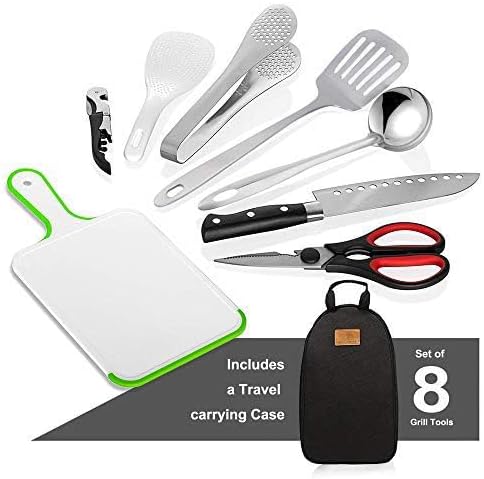 Camp Kitchen Utensil Organizer Travel Set Portable BBQ Camping Cookware Stainless Steel Utensils Travel Kit Outdoor Equipment Cutting Board Tongs Scissors Knife Ladle Spatula