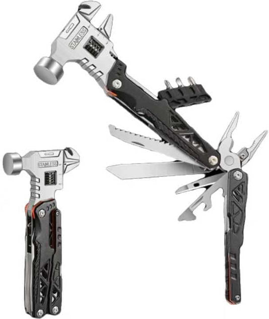 Black 18-In-1 Multitool,Stainless Steel Multitool Pliers, Hammer, Tool, Steel Blades, Wire Cutters,Bottle Opener,Nylon Sheath,Survival,Camping & Hunting, Father's Day, Dad, Gift, Men