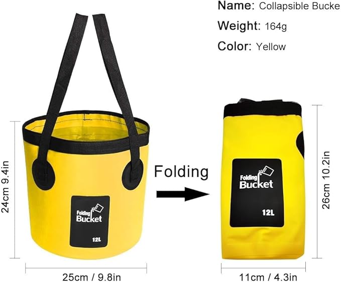 Collapsible Bucket with Handle, Multifunctional Foldable Water Container for Camping, Hiking, Traveling, Fishing, Washing, Gardening, Waterproof, Durable, Lightweight, Black (SFVYELLOW, 12L)