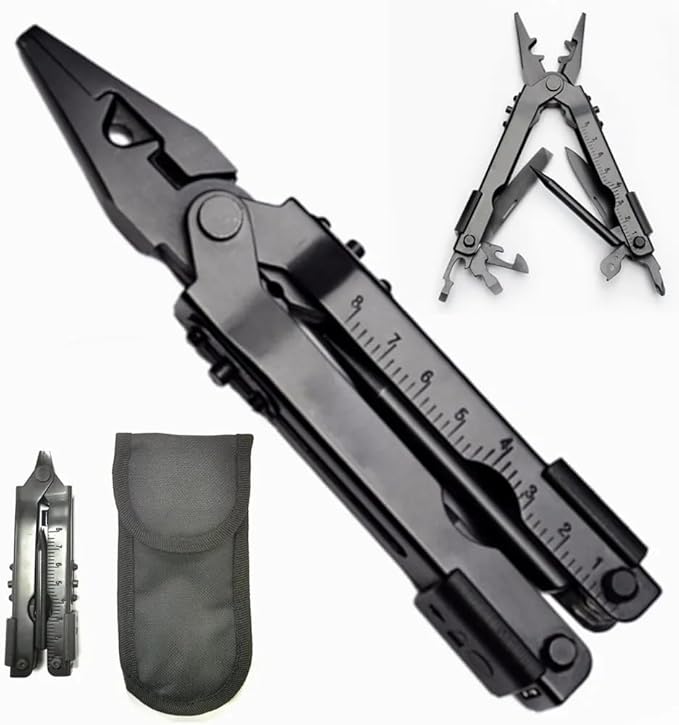 13 in 1 Portable Multifunction Tool Pliers Screwdrivers ire Stripper Folding Plier Pocket Cutter EDC Combination Tools for Outdoor Camping Fishing (Matte Black)