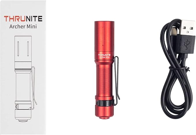 ThruNite EDC Flashlight Archer Mini, 405 Lumens Tail Switch LED Flashlight, USB C Rechargeable Little Pocket Penlight for Camping, Outdoor, and Emergency - Red Cool White