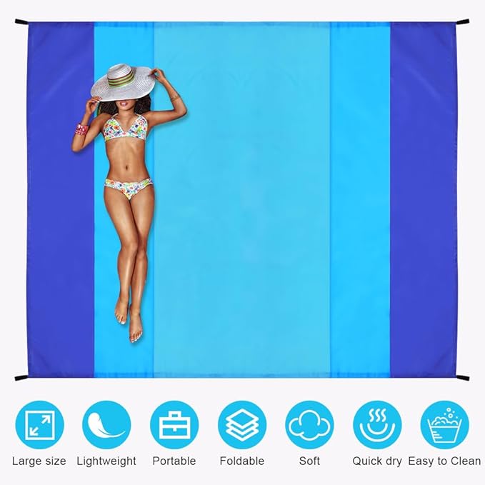 Ainiv Beach Blanket Beach Mat, Sandproof Waterproof Beach Mat, Extra Large 108 * 118 in (8-10People) Picnic Blanket with 1 Storage Bag, 1 Carabiner & 4 Fixed Nails for Beach, Camping, Hiking, Picnic