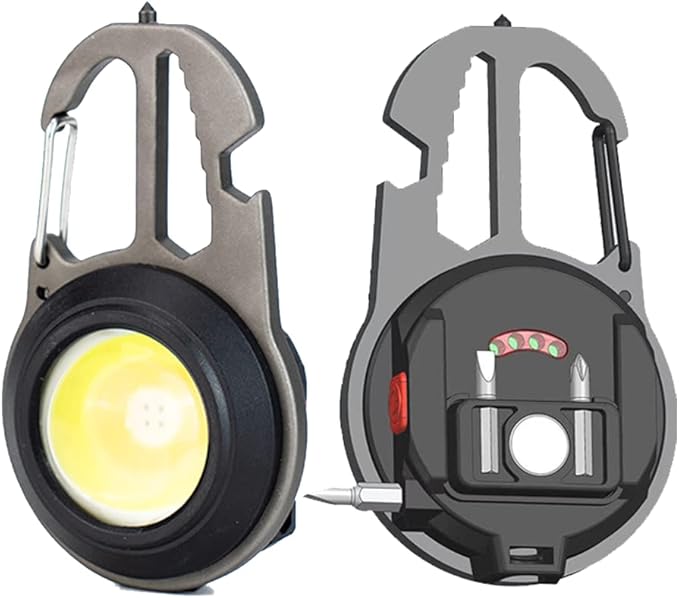 Cob Mini Flashlight Keychain Light, 500 Lumens Bright Rechargeable, Small Multi-Function Work Light, 7 Modes Portable Pocket Light Battery Display Bottle Opener for Camping Emergency Lighting