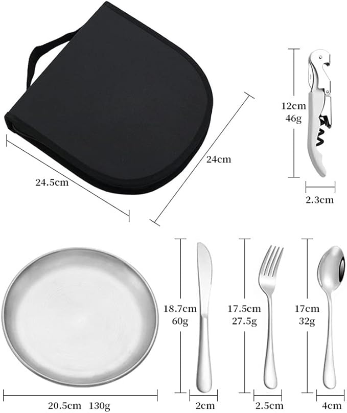 Metal Camping Utensil Set, Camping Silverware Set for 2, Reusable Travel Cutlery Set with Case Include Knife Fork Spoon Dish and Beer Cap Opener 10PCS Set