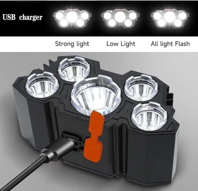 5 Led Rechargeable Flashlight with 18650 Battery, Zoomable Function, Waterproof, Camping Light, Headlamp for Outdoor Sports, Cycling Light, Hiking Light