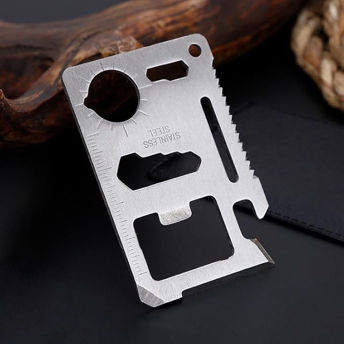 Gixaxak Outdoorsman 11 in 1 Stainless Steel Credit Card Pocket Sized Survival Multi-Functional Gadget Tool for Camping Hiking or Emergency Survival Multitool Card Camping Tool EDC Kit in Your Wallet