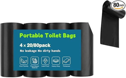 80 pack Portable Camping Toilet Bags, 8 Gallon Drawstring Biodegradable Camping Potty Bags Waste Bags for Outdoor Boating Travel Car Bathroom