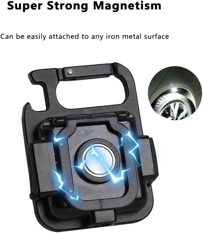 4Pack Keychain Work Light - Compact, Rechargeable, Ultra-Bright, with Carabiner, Magnetic, Adjustable Stand, Tripod - Perfect for Outdoor, Work, Emergency Use (4) pcs
