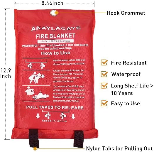 Fire Blanket for Kitchen Home Emergency - Fiberglass Blankets Fire Survival Suspension Flames Retardant Extinguisher Great for BBQ Stove Car Garage Office Camping Caravan Safety (4Pcs)