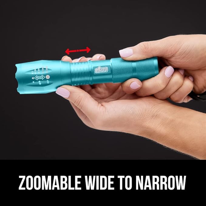 Gorilla Grip Powerful LED 750 FT Water Resistant 5 Adjustable Mode Tactical Flashlight, High Lumens Ultra Bright Battery Life Zoom Flashlights, Small Camping Car Mini Flash Light Accessories Turquoise