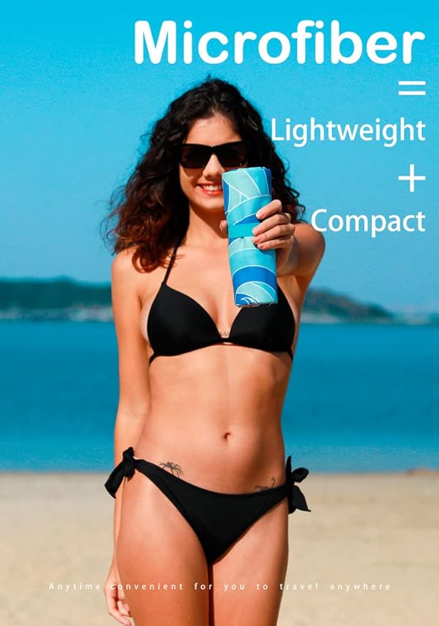 6 Pack Microfiber Lightweight Beach Towel Sand Free Quick Dry Absorbent Thin Compact Towels for Swimming Pool Camping Beach Accessories Large Easy Pack Travel Things for Vacation Essentials Gift