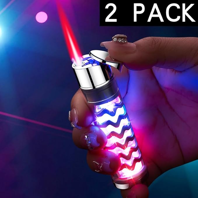 2 Pack Blue Black Cool Butane Torch Lighters,Refillable Adjustable Jet Flame Lighter,Windproof,Gift for Men Candles Camping BBQ (No Butane Fuel)