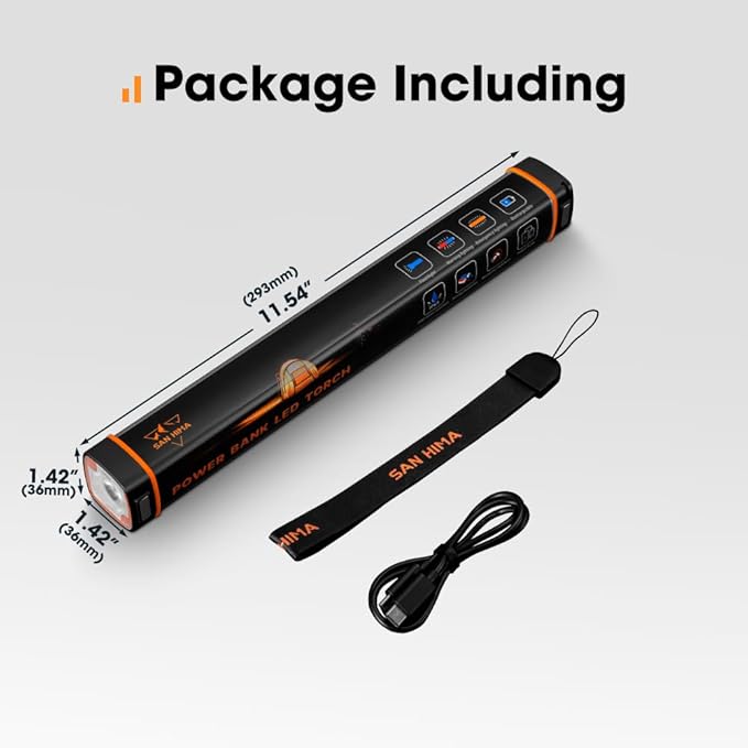 600LM LED Torch Light - Rechargeable Flashlight w/ 6000mAh Power Bank, 6 Lighting Modes & Magnetic Base, IP65 Waterproof Portable Spotlight Floodlight for Camping Hiking Backpacking Emergency