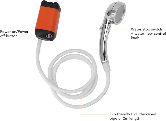Haofy Portable Camping Shower, 3 Gears Electric Camp Shower with Rechargeable Outdoor Shower Pump and Shower Head (Orange)