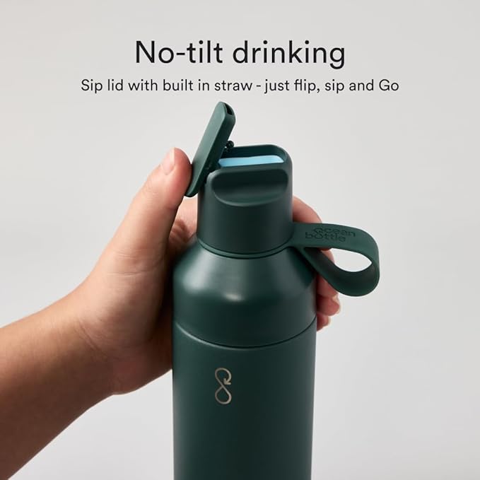 Ocean Bottle - Recycled Stainless Steel Go Water Bottle - Eco-Friendly & Reusable Bottle - Forest Green - 17 oz