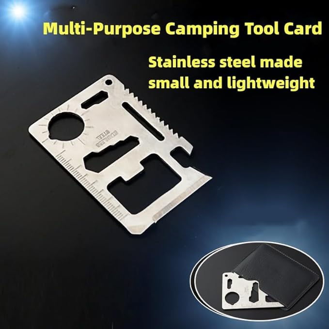 Gixaxak Outdoorsman 11 in 1 Stainless Steel Credit Card Pocket Sized Survival Multi-Functional Gadget Tool for Camping Hiking or Emergency Survival Multitool Card Camping Tool EDC Kit in Your Wallet