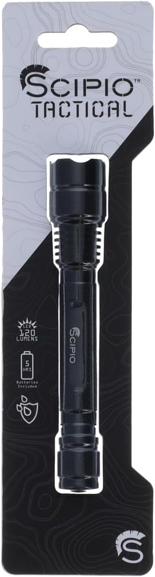 Scipio Tactical Flashlight S3201C 5.3-inch Aluminum 120 Lumens Camping EDC Torch - Black