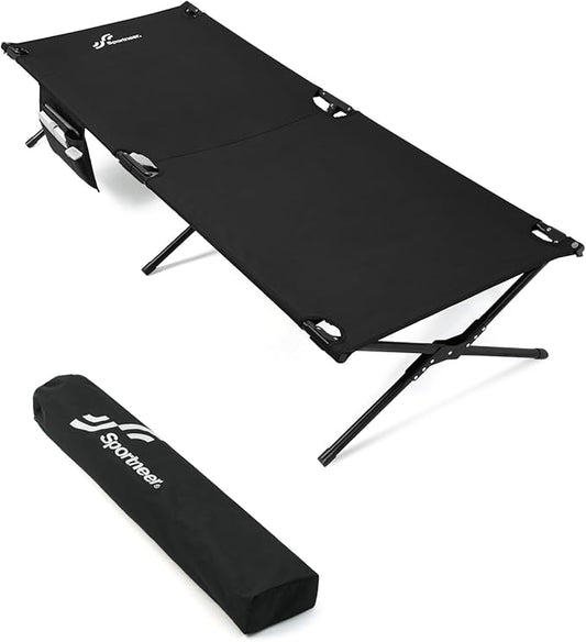 Sportneer Camping Cot: 78.3"x28.7"x14.6" Comfort Cot Bed for Camping Traveling Guest Bed, Sleeping Cots for Adults with Side Pockets & Storage Bag - Ease of Assembly, Support 330 Lbs