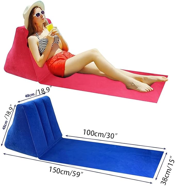 1PC Grey Blue Inflatable Beach Mat Lounge Chair - Flocking Camping Leisure Lounger Back