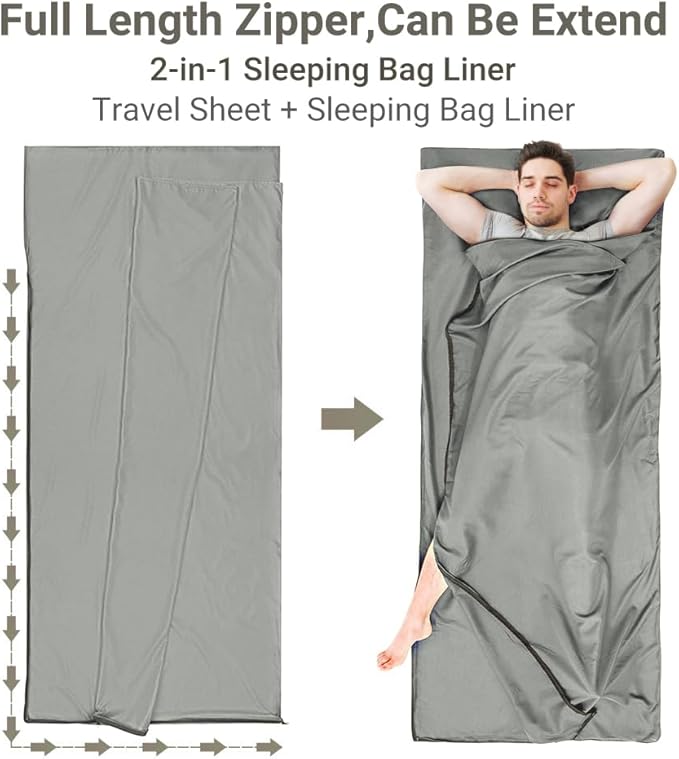Sleeping Bag Liner,Travel Sheets & Adult Sleep Sack for Backpacking,Hotels & Hostels,Lightweight Single Camping Sleeping Bag Liners for Travel