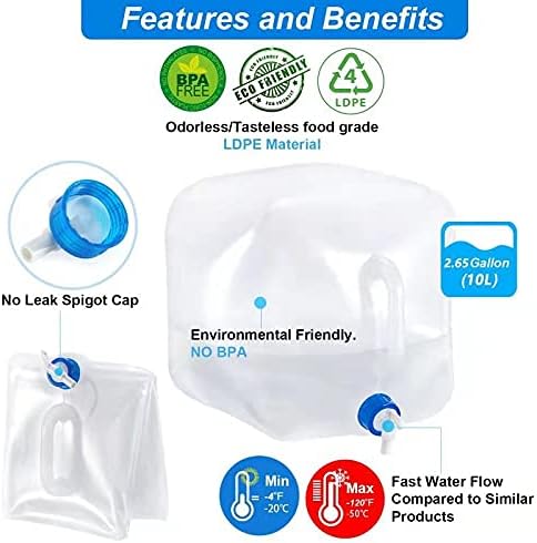 Collapsible Water Container with Spigot, BPA Free Water Storage Jug Water Canteen for Outdoor Camping Hiking & Emergency Survival Kit, Foldable Portable