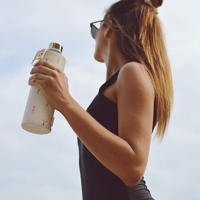 EQUA Glass Water Bottle with Faux Leather Sleeve, 750ml, Leak Proof and BPA Free, 100% Borosilicate Glass, MM Faux PL