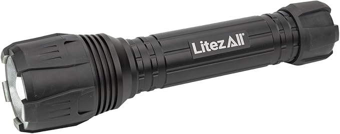 LitezAll Nearly Invincible Tactical Flashlight | Compact and Portable Night Light 4000 Lumens | Durable and Rubber Coated Flash Light Gifts for Men, 9 AA Batteries Included