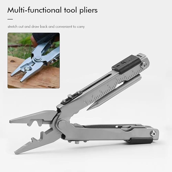 13 in 1 Portable Multifunction Tool Pliers Screwdrivers ire Stripper Folding Plier Pocket Cutter EDC Combination Tools for Outdoor Camping Fishing (Silver)