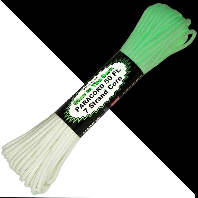 Paracord Planet Glow in The Dark 550lb Paracord – 7 Strand Luminous Parachute Cord for Nighttime Outdoor Utility – 50 ft