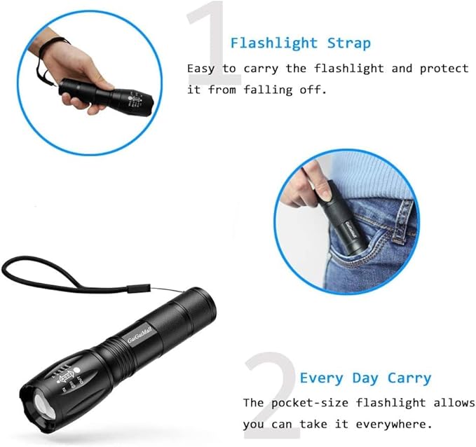 Military Grade High Lumen Flashlight Tactical LED Torch Flash Light Zoomable with 5 Light Modes,2-Pack