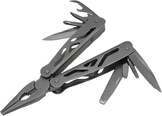 Grip 12 in 1 Multi-Tool - Large Knife, Can Opener, Long Nose Pliers, Wire Cutter, Bottle Opener, Saw - Outdoor, Survival, Camping, Hiking, Fishing
