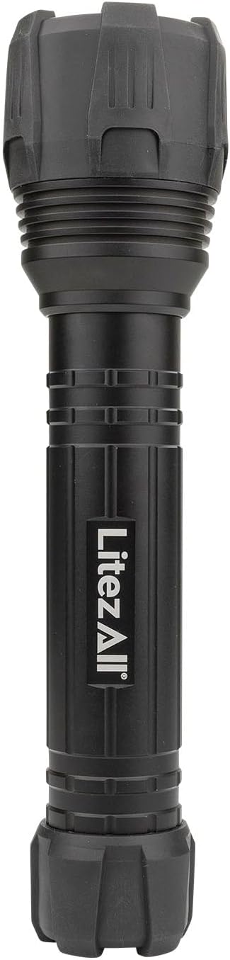 LitezAll Nearly Invincible Tactical Flashlight | Compact and Portable Night Light 4000 Lumens | Durable and Rubber Coated Flash Light Gifts for Men, 9 AA Batteries Included