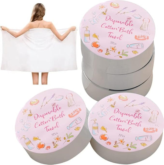 Coldcool Disposable Cotton Bath Towels, 55 x 27 inch Large Compressed Towel, Portable Light and Reusable, Suitable for Hiking, Camping, Beach, Swimming and Traveling, 5 Individual Pack