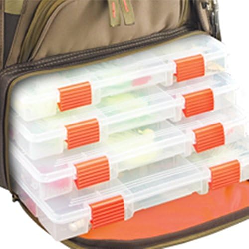 Wild River by CLC WT3503 Tackle Tek Recon Lighted Compact Tackle Backpack & Four PT3500 Trays, Clear, Water-Resistant Phone Storage,Beige , 12.75 x 6.75 x 15 "