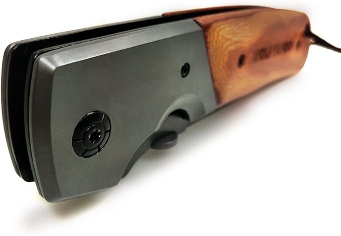 11 Inches Huge Pocket Folding Knife, 4.7 inches Titanium Plated Stainless Steel Large Blade, Red Wood Handle, Tactical Camping Survival Knives With Belt Clip For Men Gift WOLF TATOO