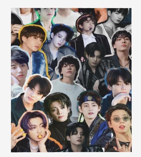 Jungkook Blanket Jeon Jung Kook Soft and Comfortable Warm Fleece Throw Full Picture of Idol Group Blankets 50"X40" Beach Blankets Gift for Dorm Room Decor Sofa Bed Camping Travel