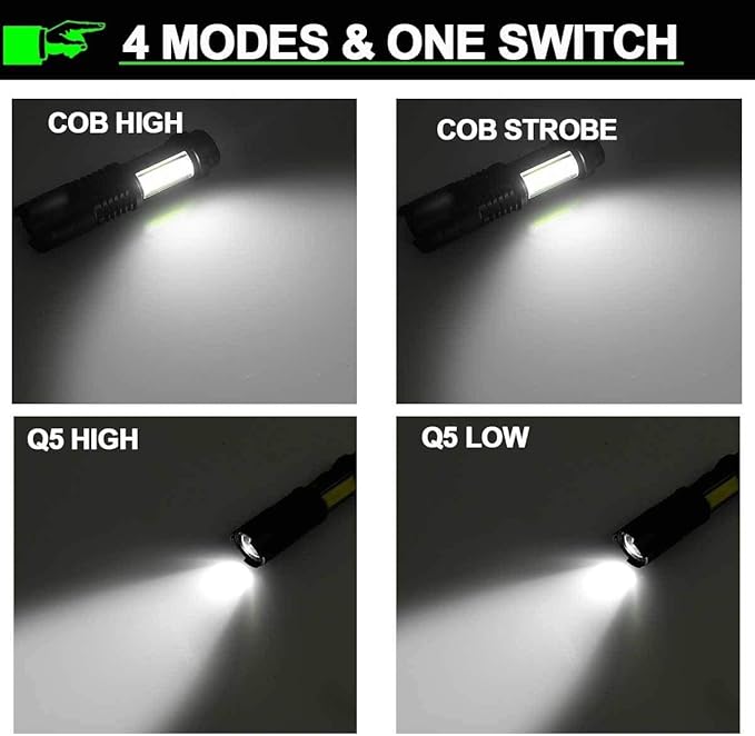 MODOAO COB LED Flashlights,Ultra Bright 4 Modes Mini Handheld Torch,Waterproof Pocket Lights for Emergency and Outdoor and Camping Use(5 Pack)